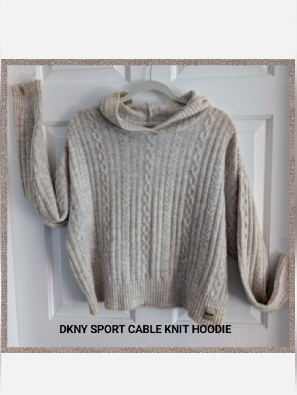 DKNY Sport Oversized Hoodie Chunky Sweater Cable Knit Cozy  MEDIUM - Picture 7 of 13
